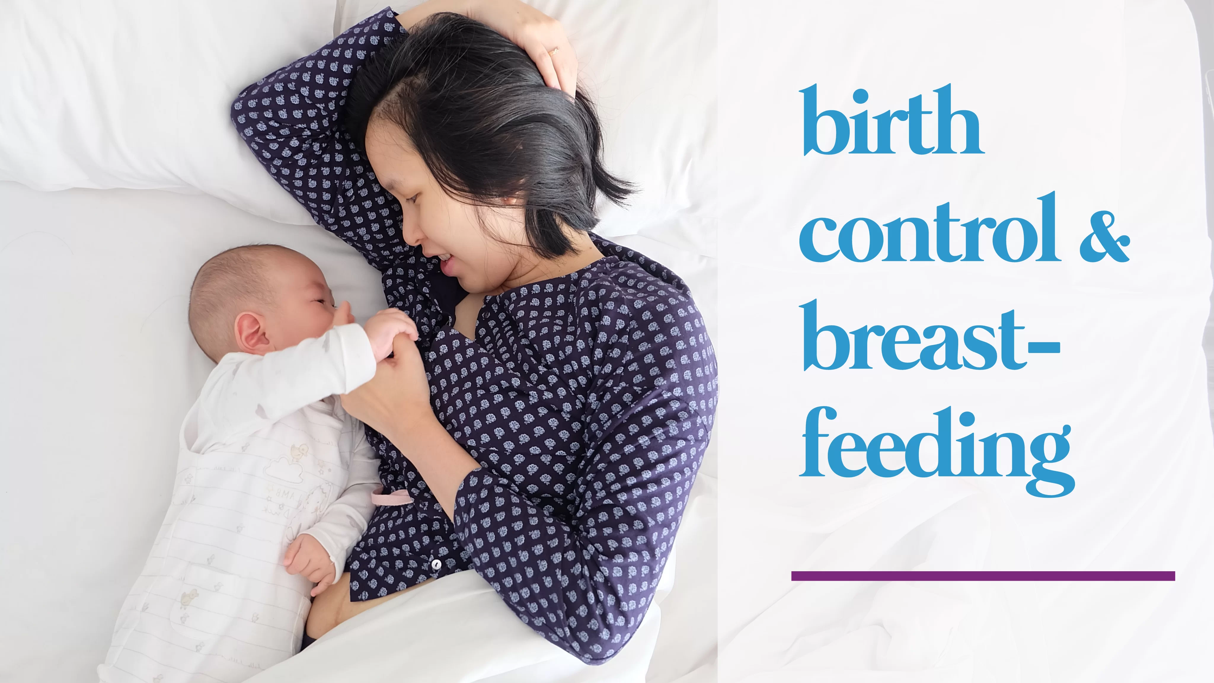 woman laying on bed with baby