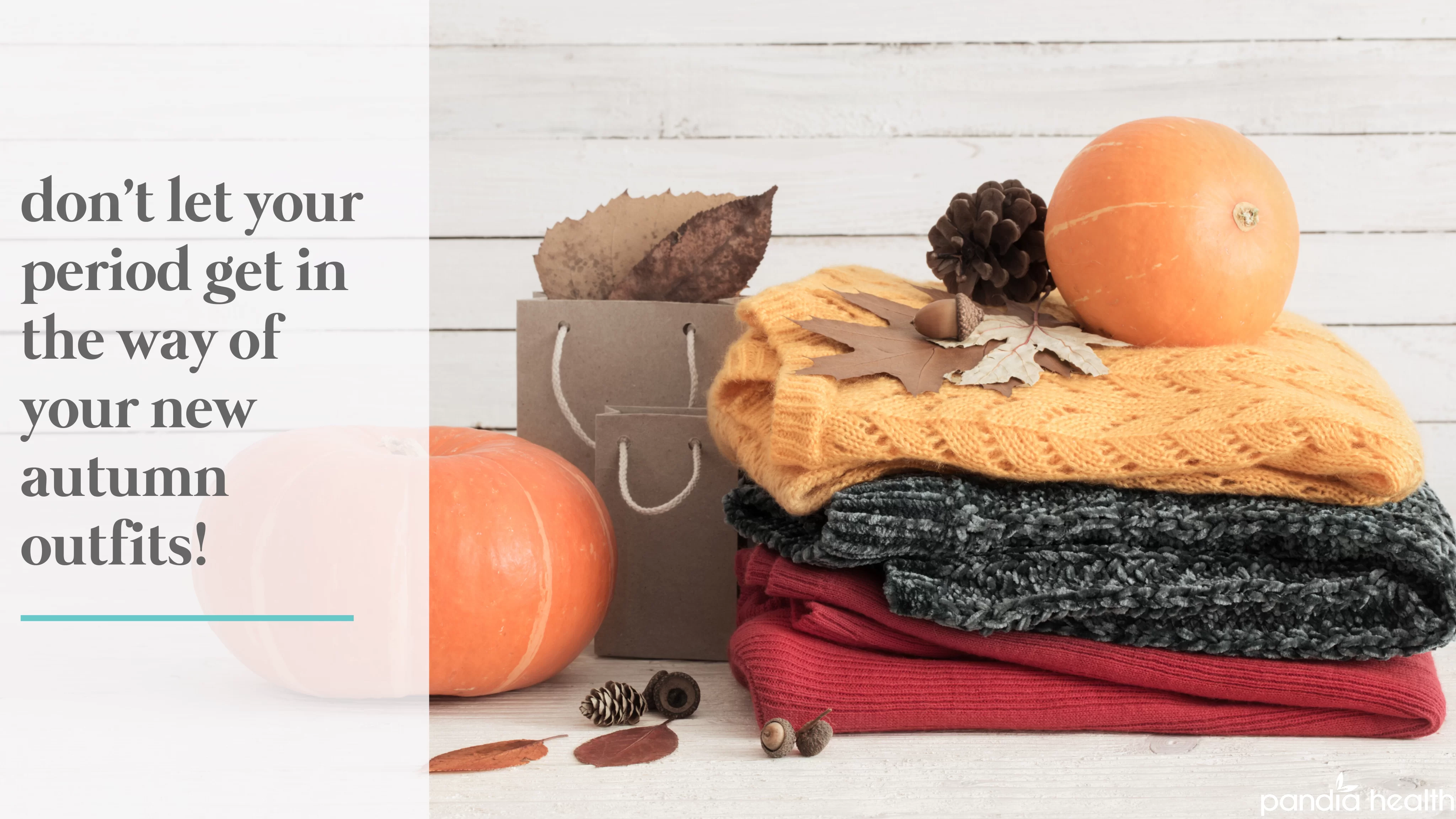 clothes folded, leaves, and pumpkins