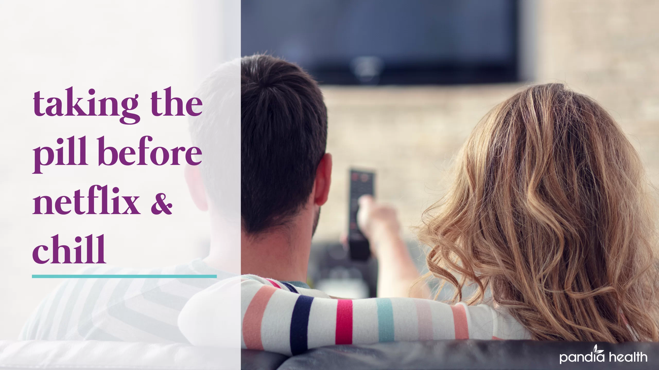 back view of man and woman sitting on a couch pointing a remote at the television