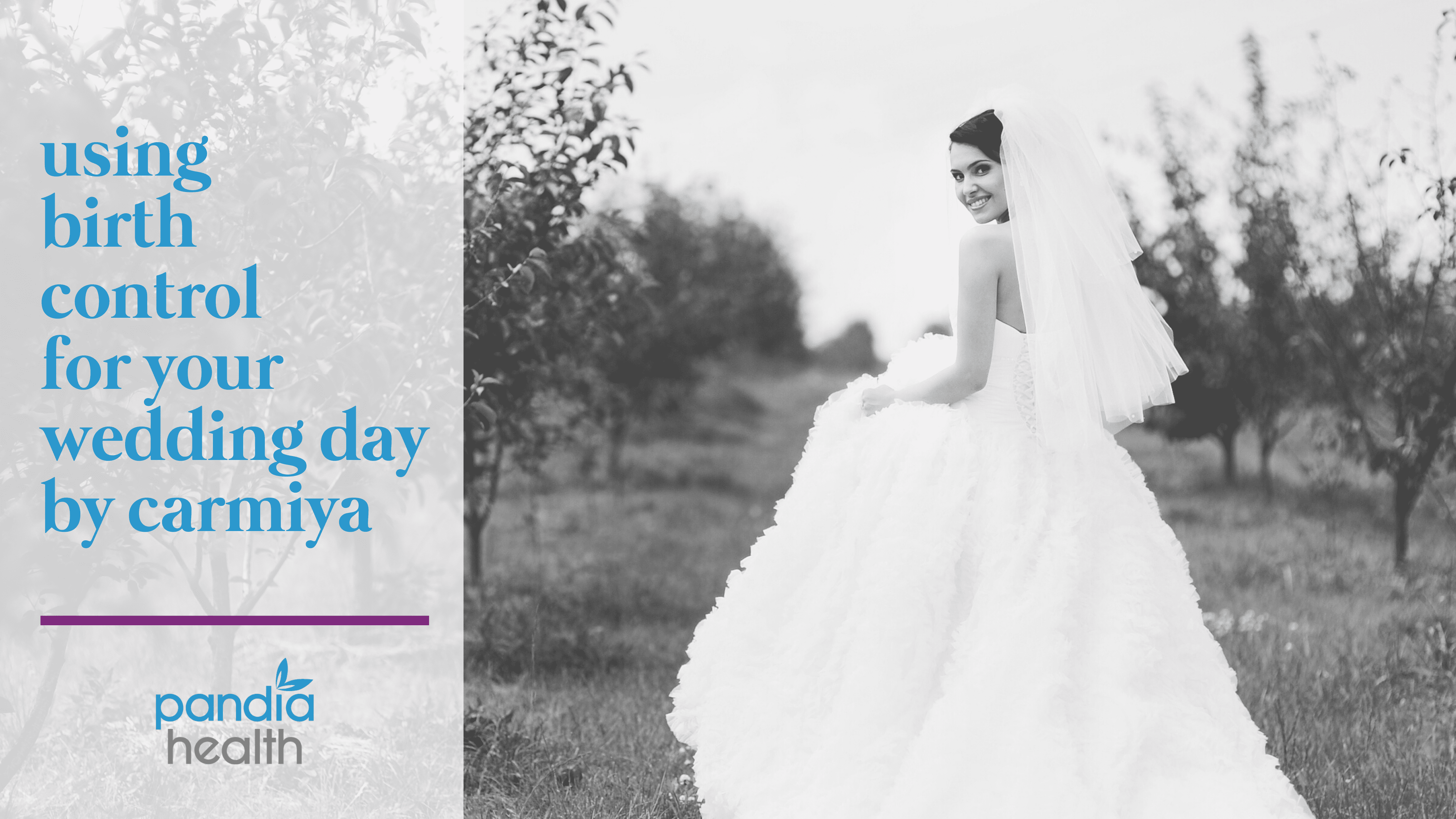 girl in white wedding dress looking back at camera smiling, outside surrounded by trees