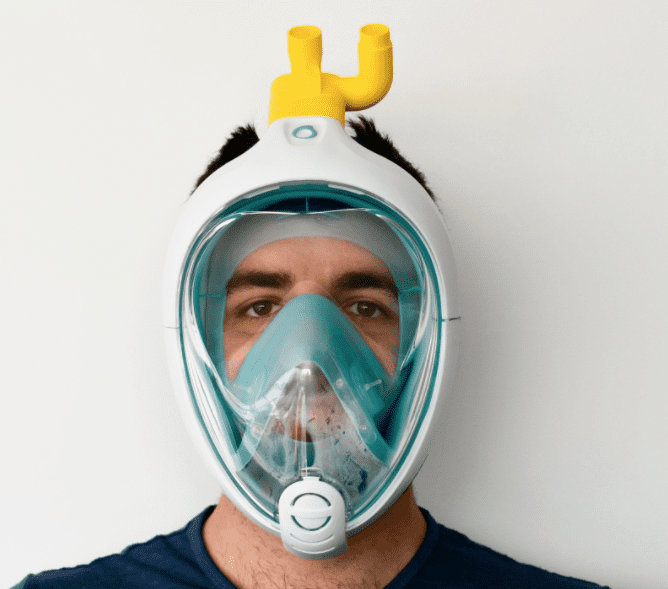 Scuba mask turned into CPAP for COVID19