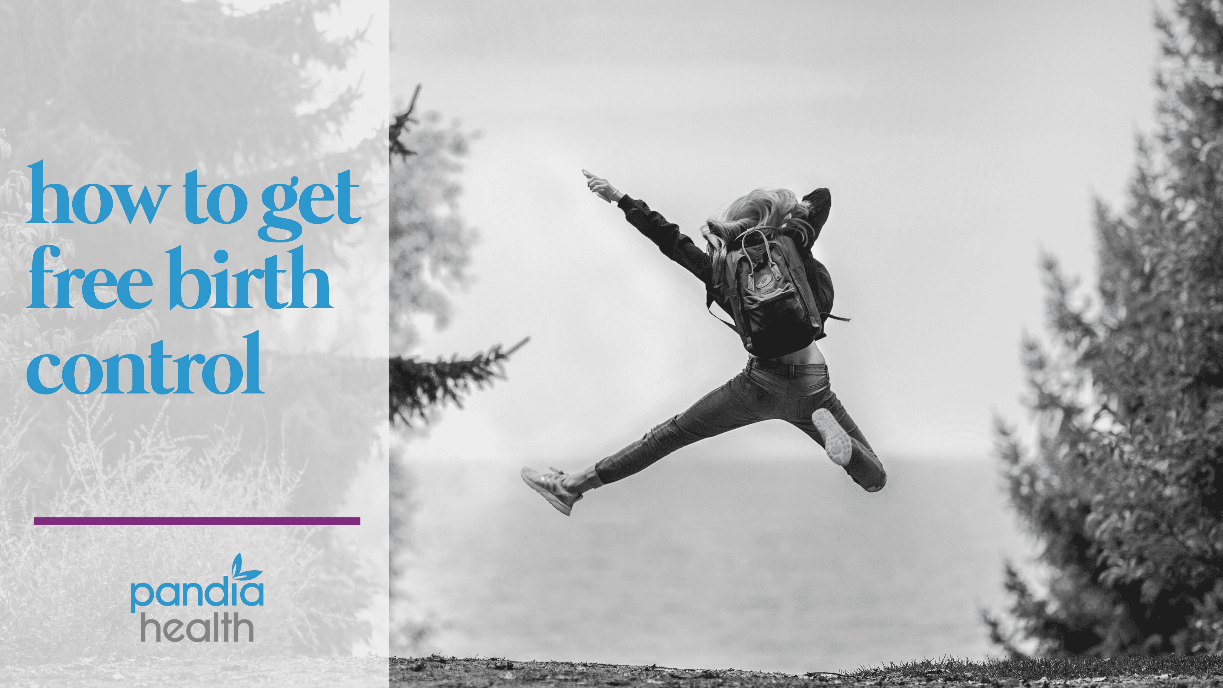 Girl hiking with a backpack on, jumping up in the air. blog header image