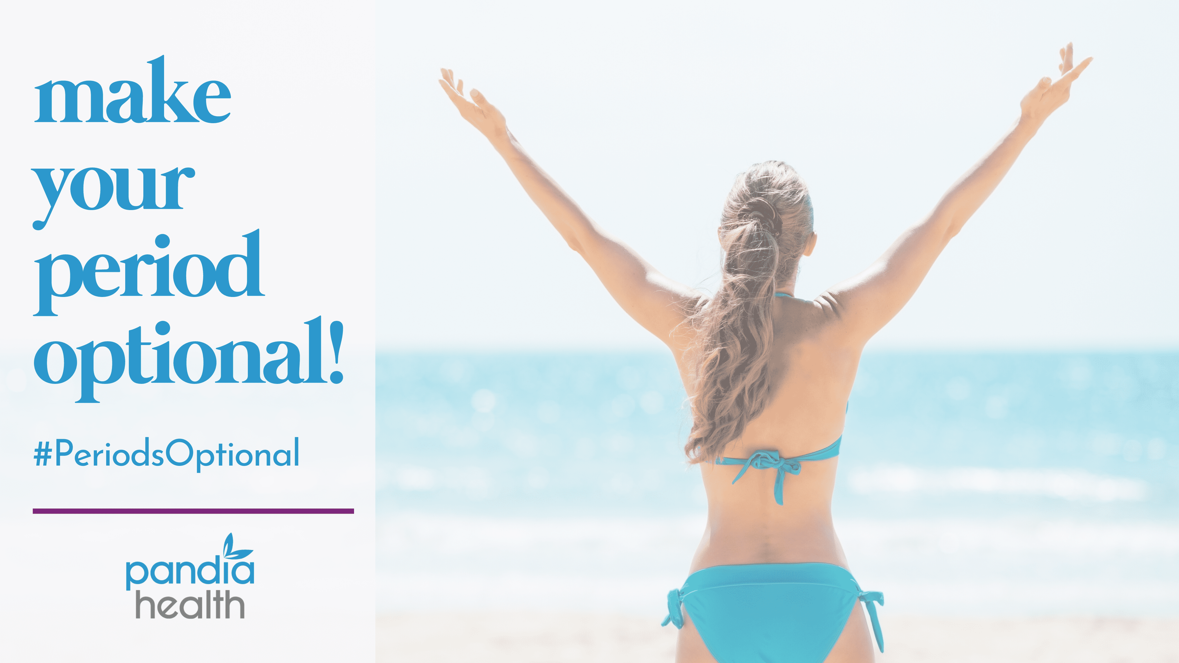 back view of girl in teal bikini facing the ocean with arms in the air, sunny