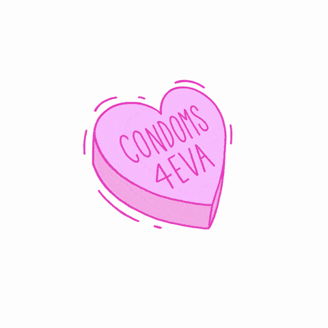 Beating Cartoon Heart With Words "Condoms 4 Eva"