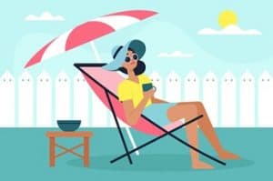 Cartoon Graphic of Woman Relaxing on Vacation