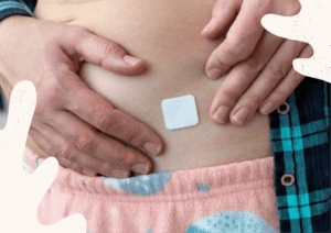 Estrogen patch on woman's abdomen